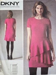 1383 Vogue DKNY Donna Karan NY Lined Panel Inset Flounce Short Sleeve Dress Pattern 14-22 New